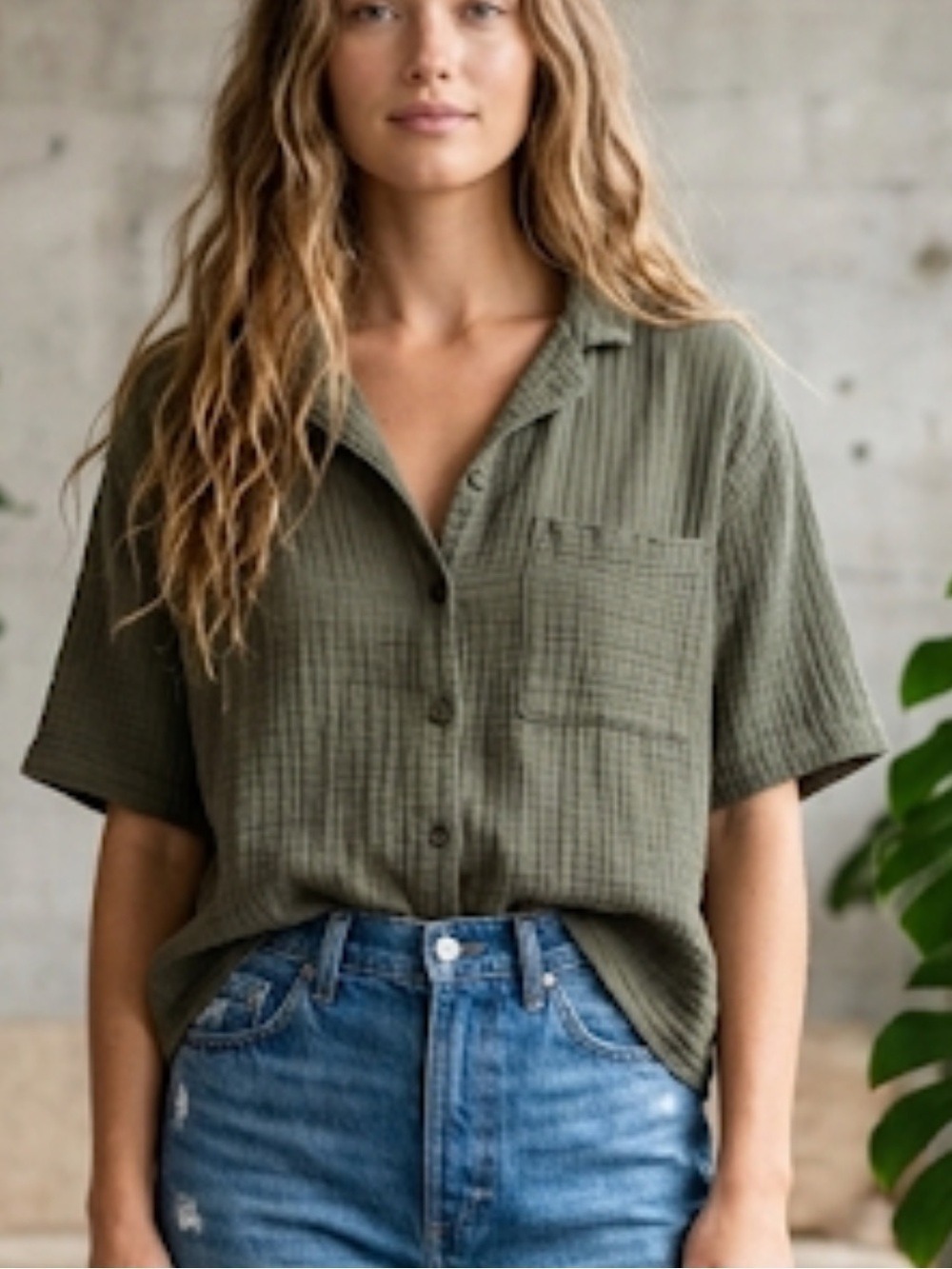 Stars Above Gray Textured Button Down Shirt Boxy Oversized Relaxed Fit Small